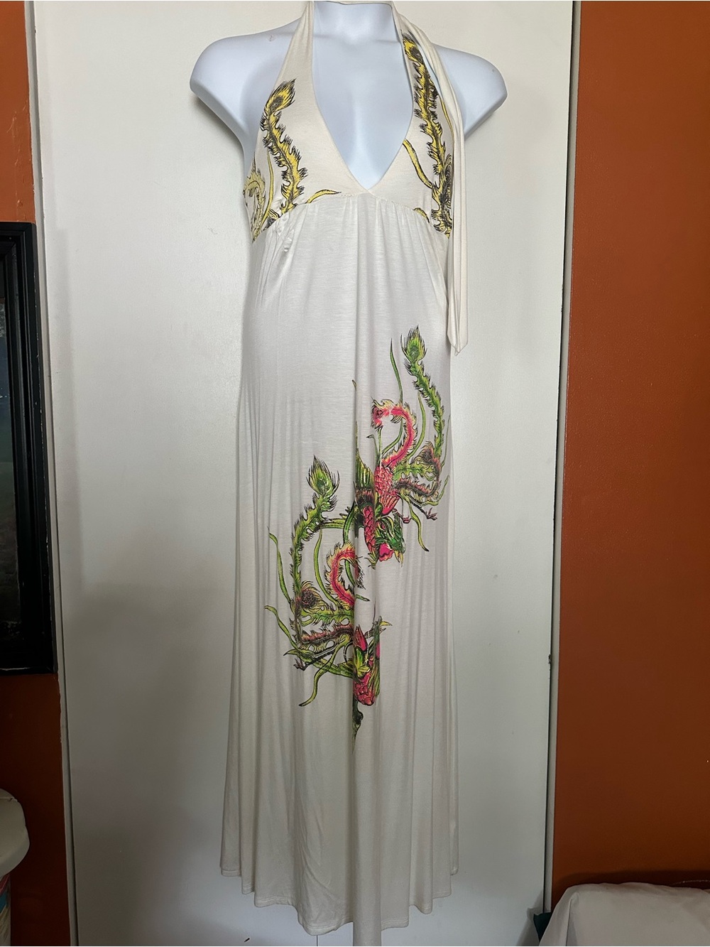 Cream Halter Maxi Dress with Floral Detail
